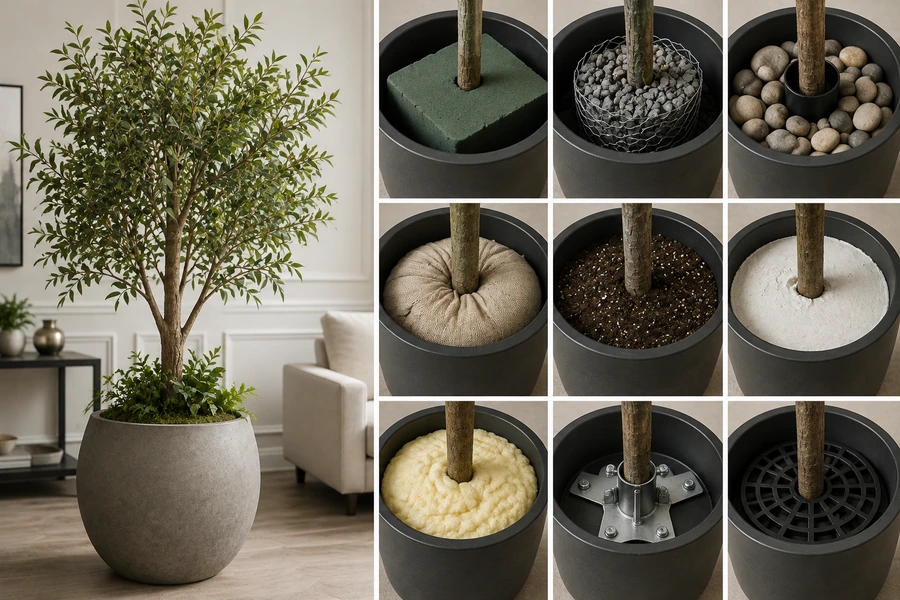 Stable Fake Plant Fills Stable fills for fake plant pots that prevent shifting and improve realistic presentation