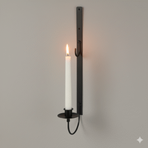 black wall candle holder with hook and taper candle cup