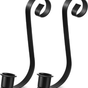 close up of S shaped mason jar hook taper candle holder insert and slim candle cup in black iron