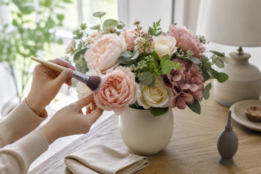 Faux flowers cleaned quickly without damaging delicate petals