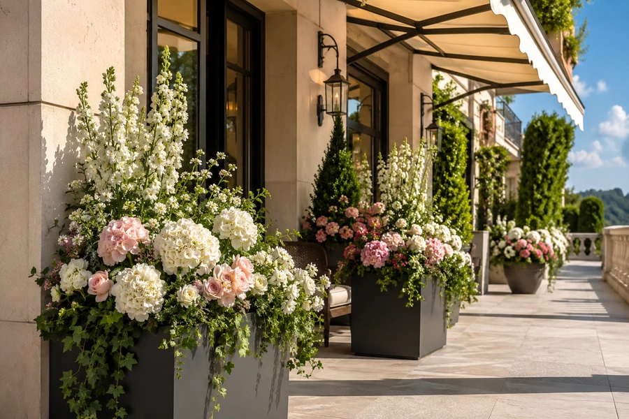 UV safe artificial flowers for patios balconies and storefront outdoor displays