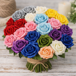 Multi-color glitter foam Rose Flowers with Stems bouquet for weddings, events, DIY crafts, and retail displays