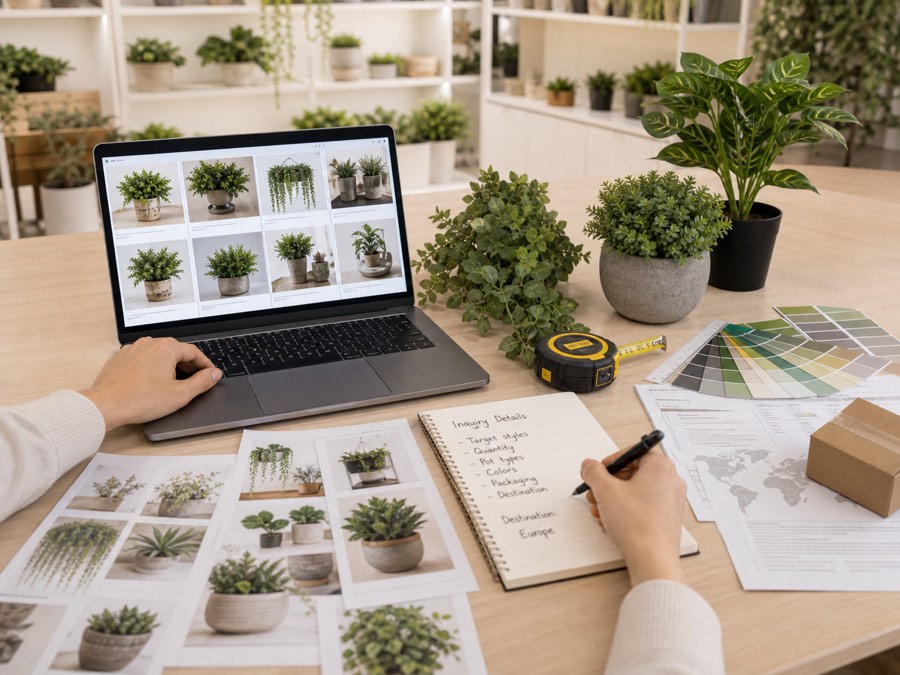 Artificial plants wholesale request with product photos sizes and packaging notes