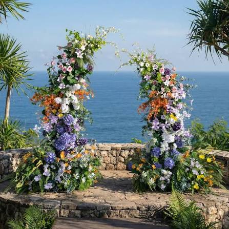 artificial greenery for event decoration mixed with flowers arches and structures