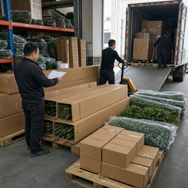 Artificial tree factory packing wholesale orders for international shipment