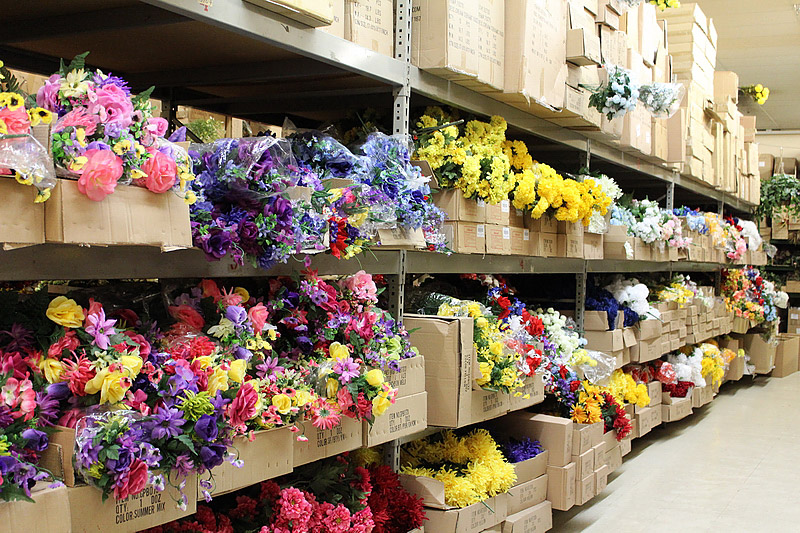 wholesale artificial flowers stored safely in warehouse