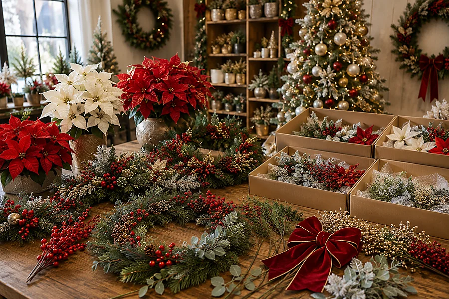 Best Christmas Faux Florals Wholesale 2025: Proven SKUs, MOQs, UV/FR & Damage-Free Packaging