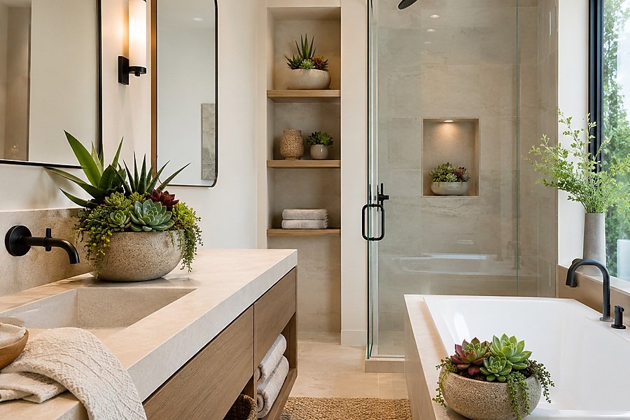 Faux Succulent Arrangements for Modern Bathrooms