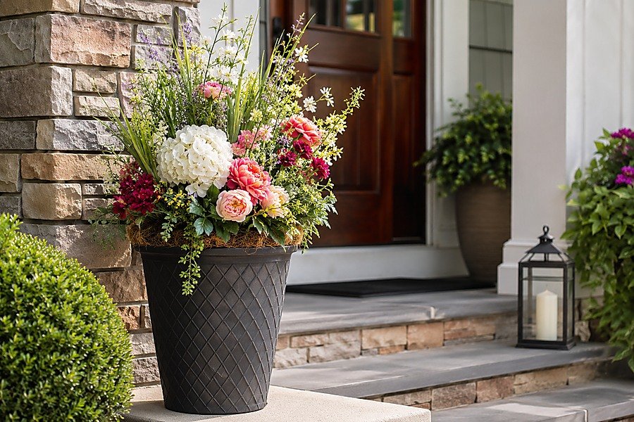 How To Fill An Outdoor Planter With Artificial Flowers?