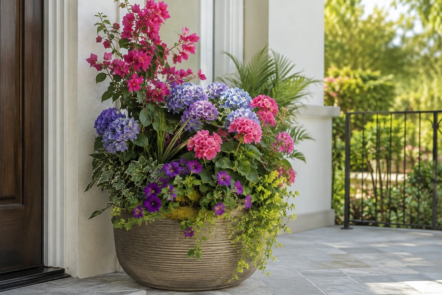 How to Create an Outdoor Planter with Artificial Flowers and Faux Plants?
