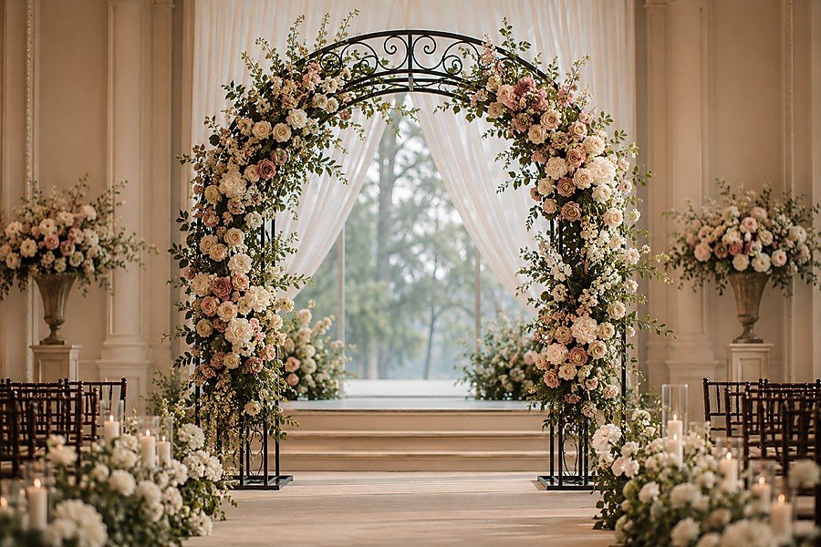 Wedding Arch Ideas Using Artificial Flowers & Iron Frames