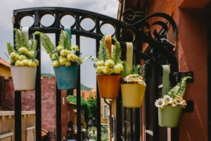 anchor and secure artificial flowers outdoors on balconies and entrances