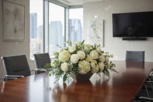 artificial flowers for office decoration in modern corporate workspace