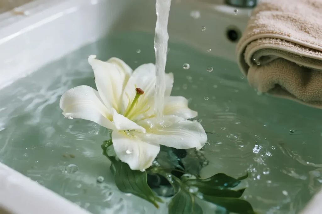 cleaning artificial flowers with water after a material safety test