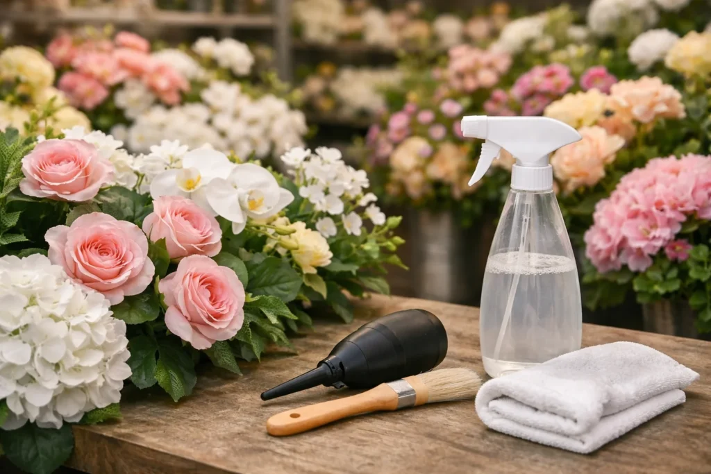 cleaning artificial flowers safely with gentle washing methods