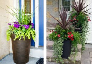 add planter weight to secure artificial flowers outdoors
