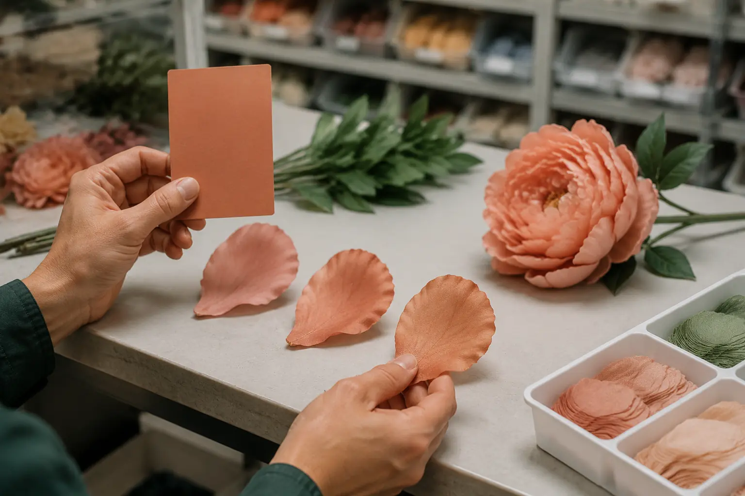 Color matching sample on artificial flower material