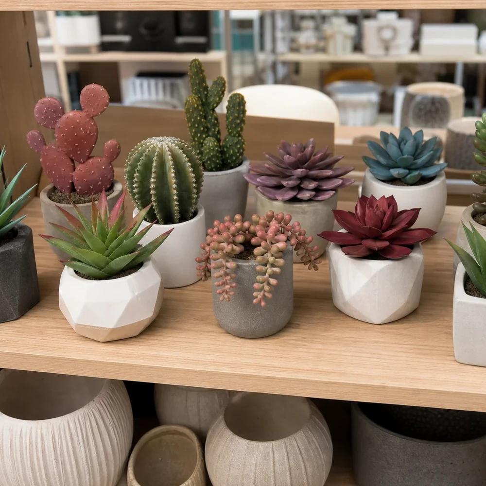Artificial cactus and succulent collection for retail display