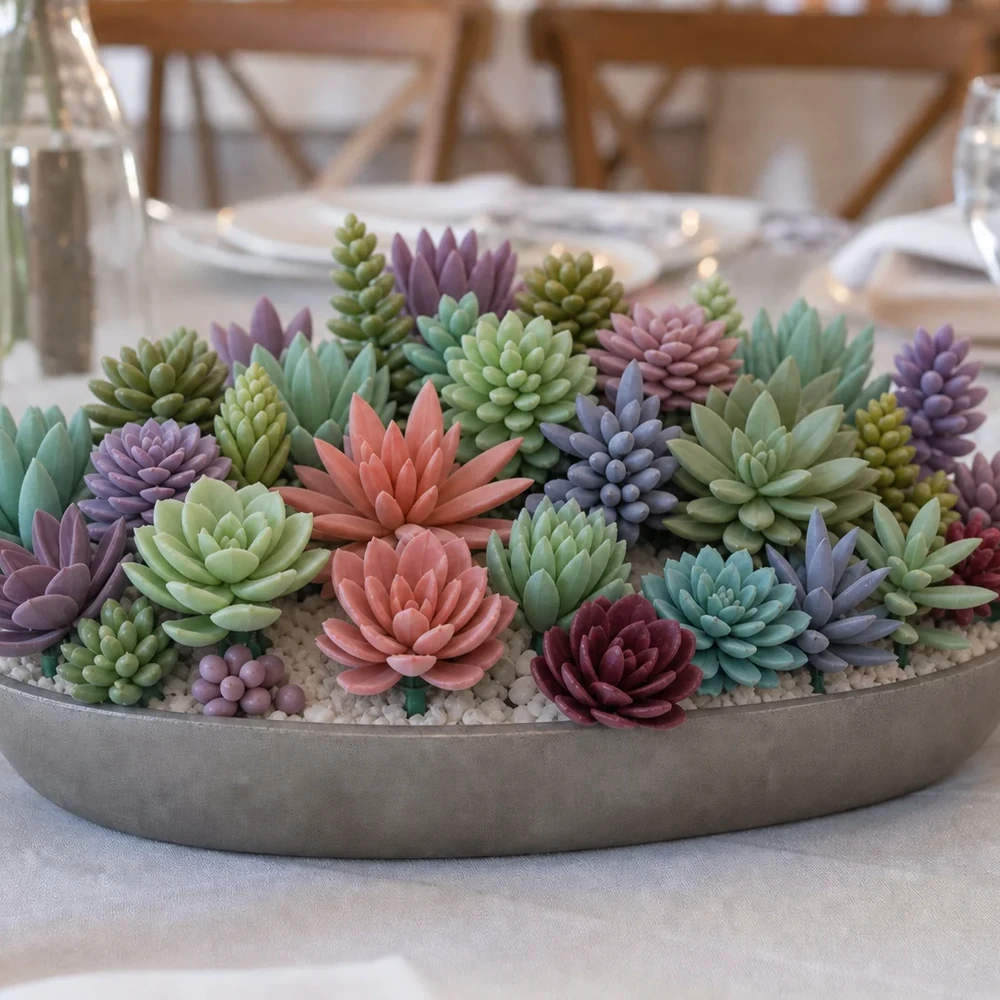 Colorful artificial succulent centerpiece for an event