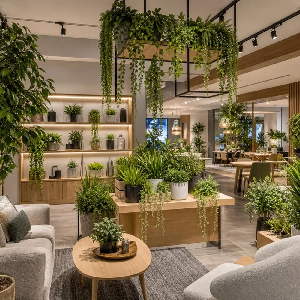Artificial plants used in a showroom and commercial project interior