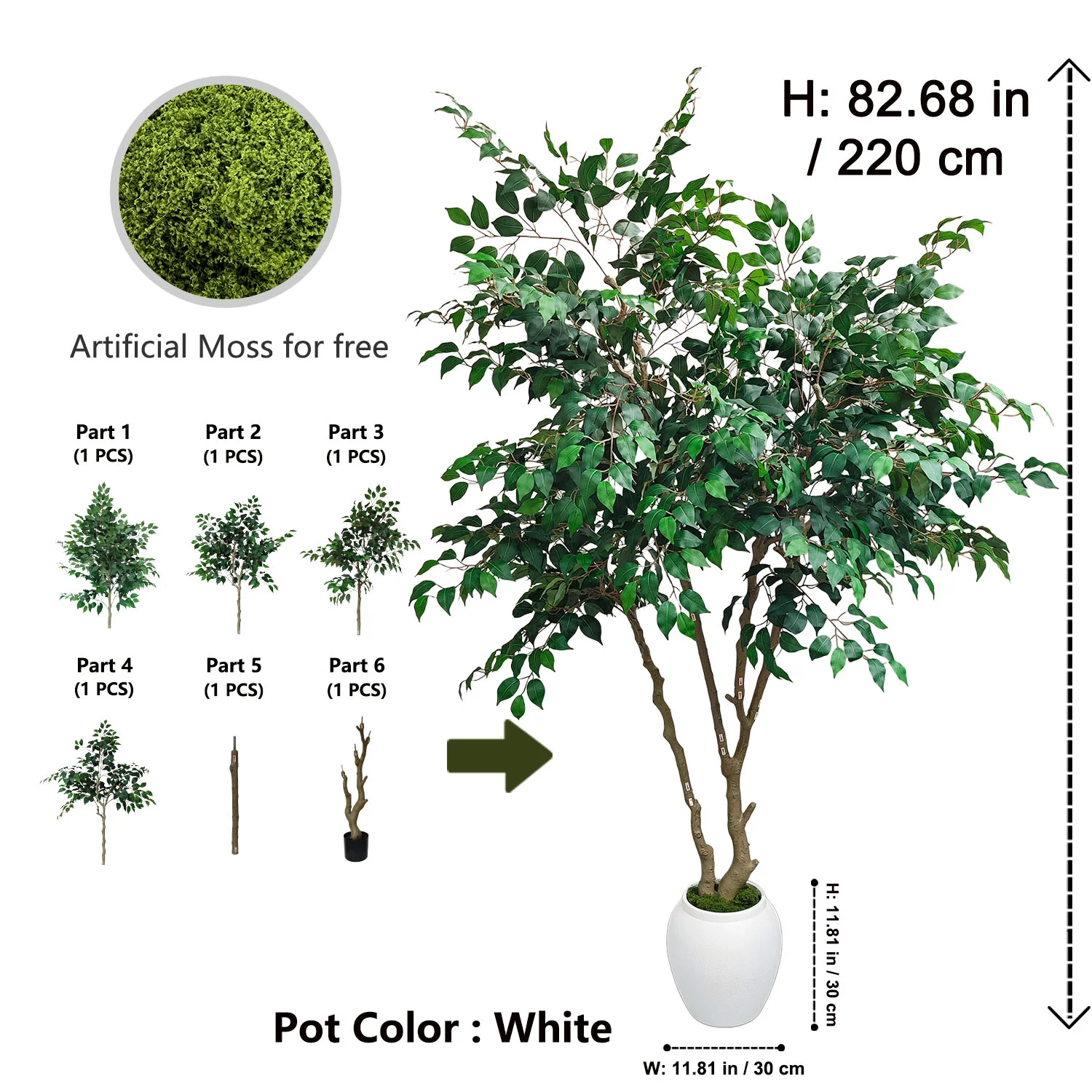 220 cm artificial olive tree with a white planter
