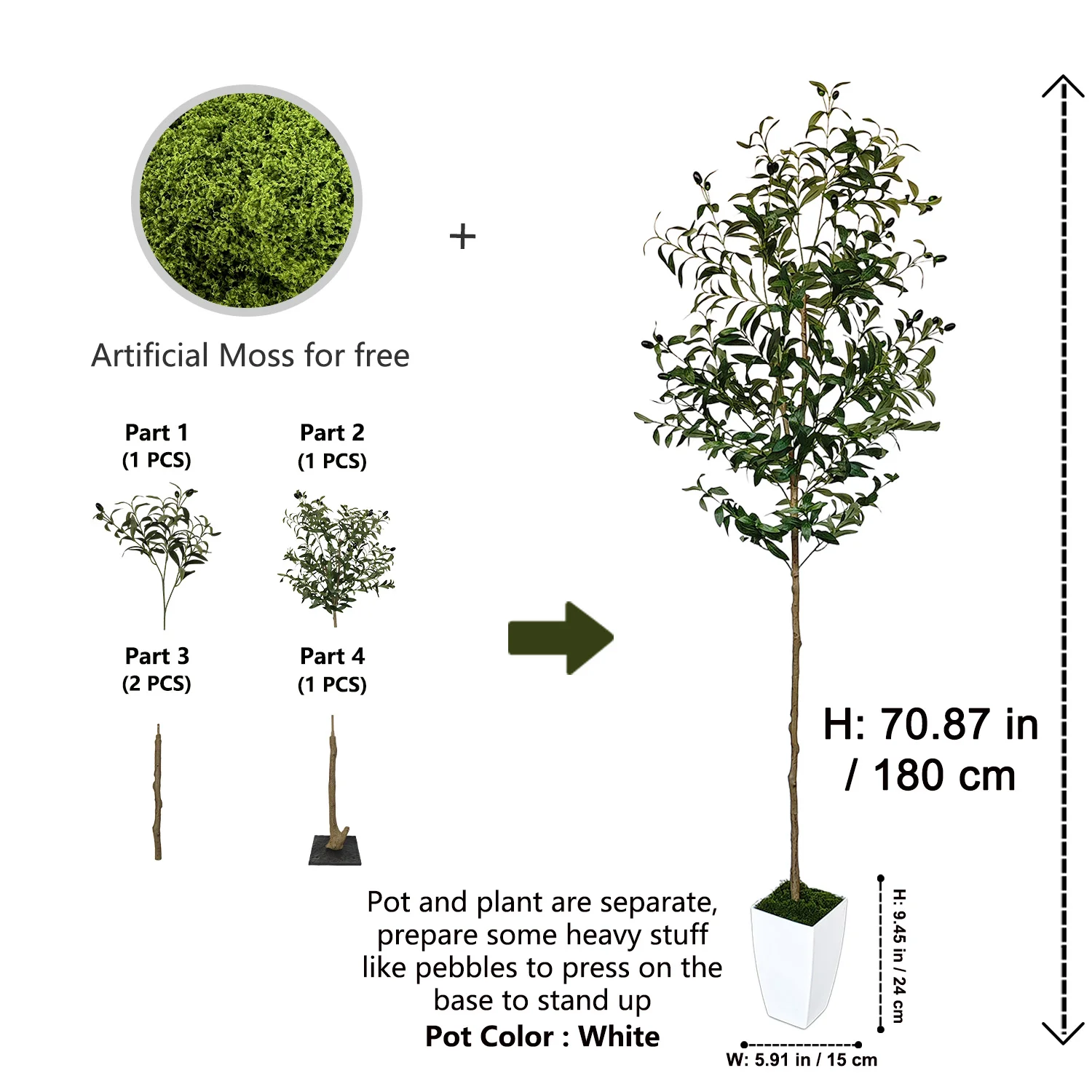180 cm artificial tree with a white planter
