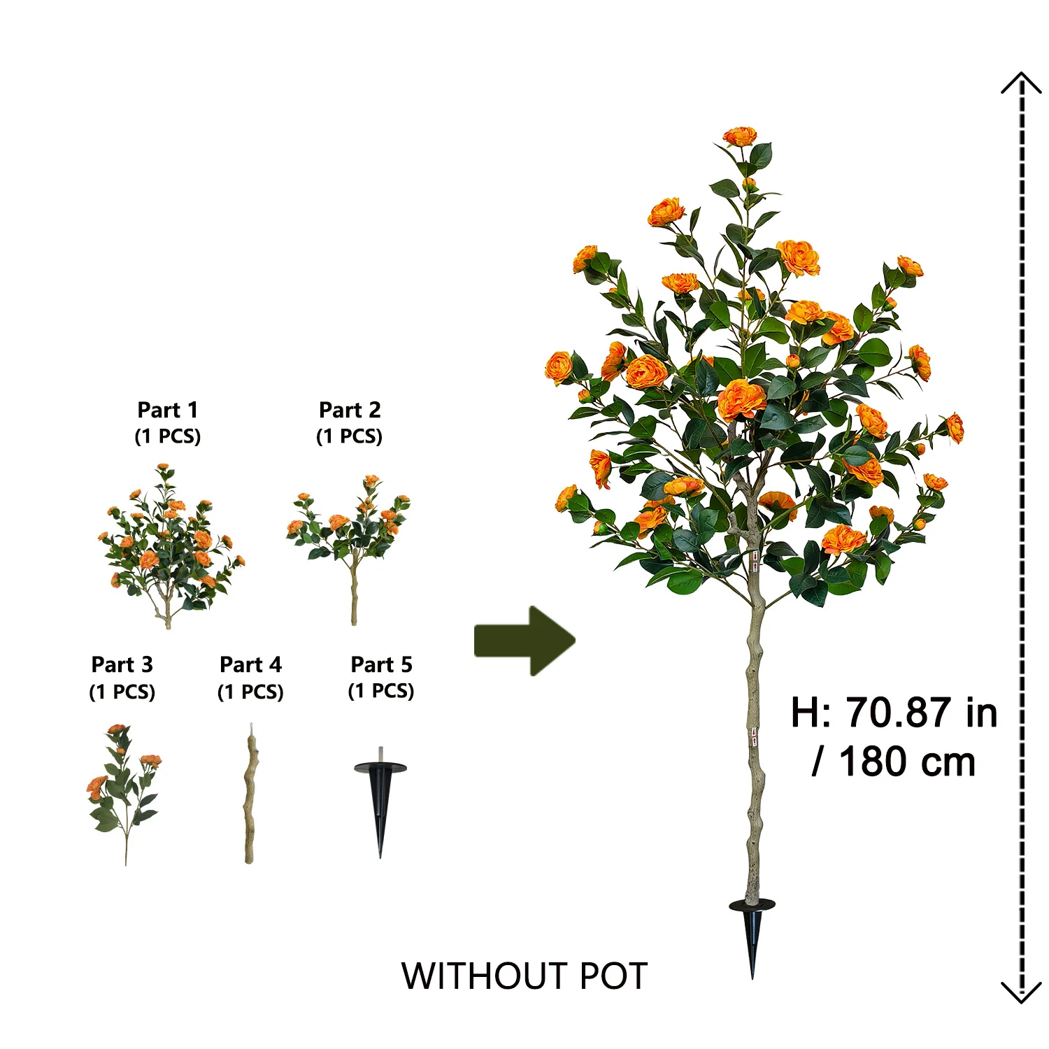 180 cm artificial orange flowering tree without a planter