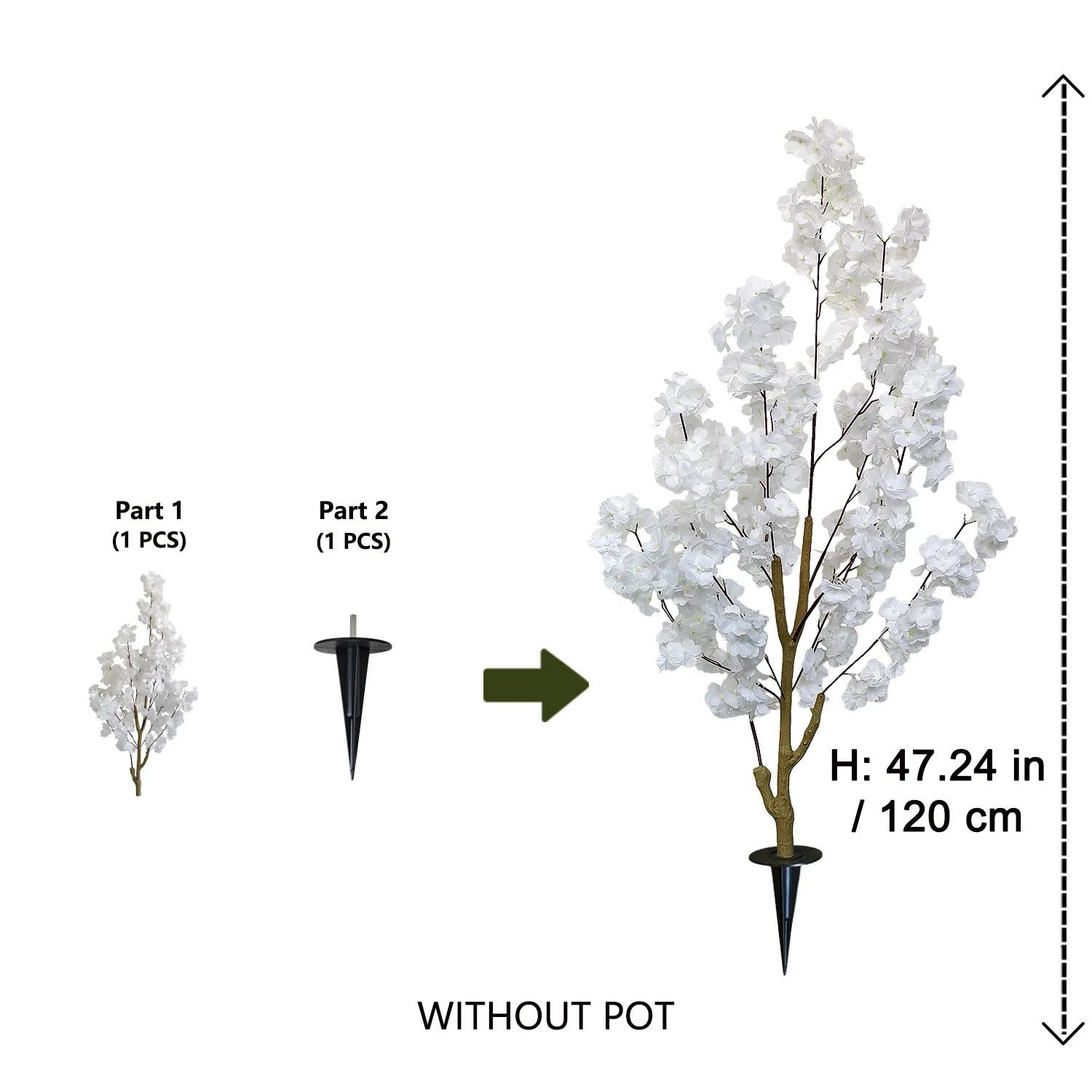 120 cm artificial white blossom tree without a planter