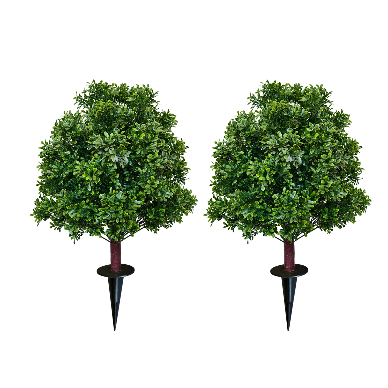 Pair of artificial topiary ball trees with ground stakes