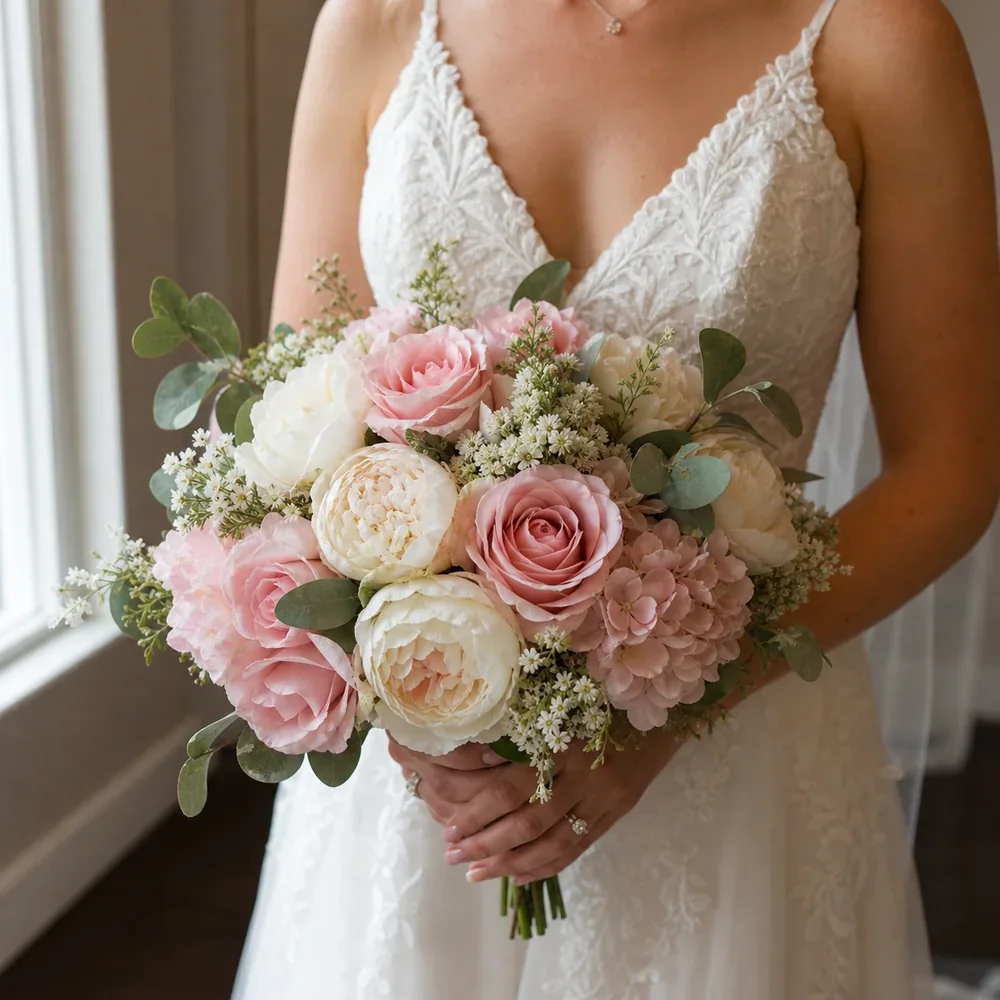 Blush pink artificial bridal bouquet for wholesale wedding collections