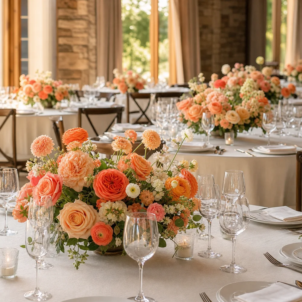Peach artificial wedding table centerpieces for event decor