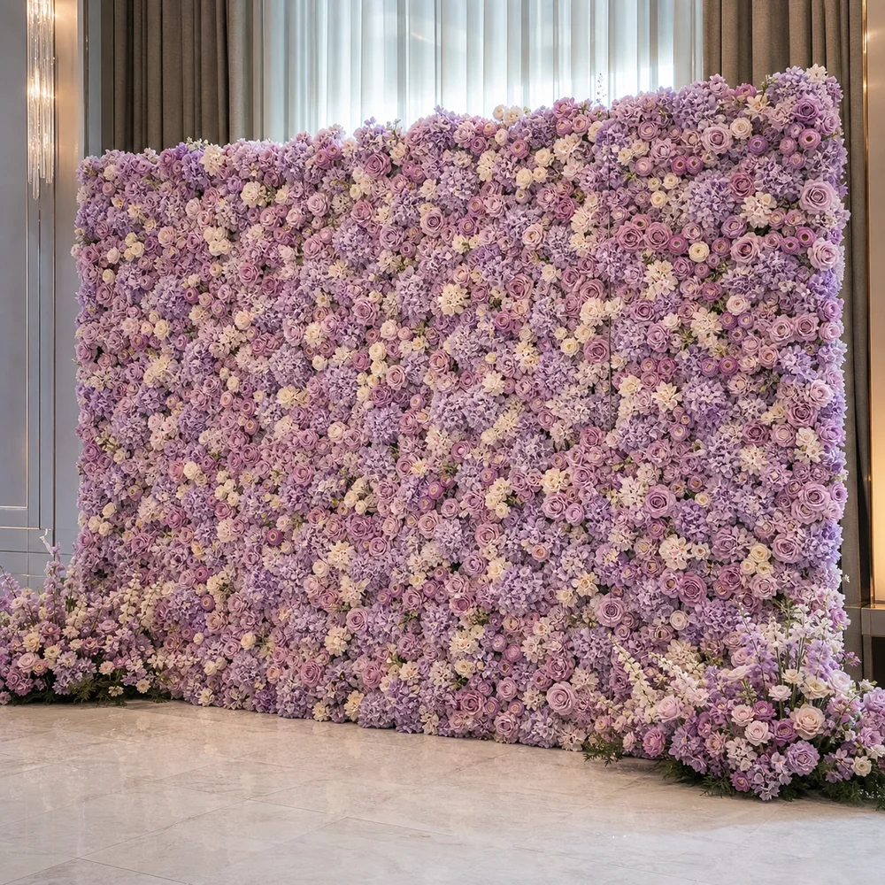 Lavender artificial flower wall backdrop for weddings and events