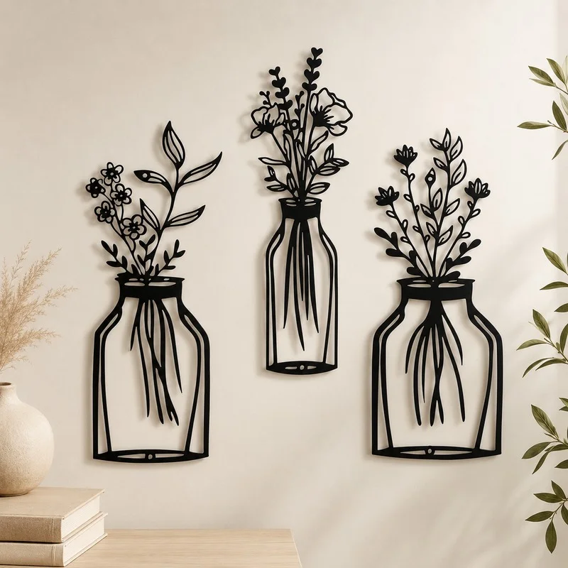 Metal flower vase wall art