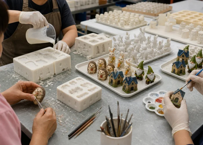 Bulk production and hand painting of resin ornaments