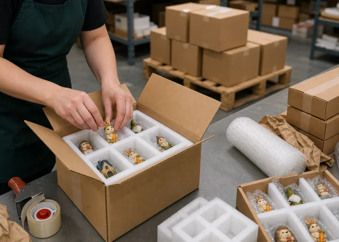 Protective export packing and shipping for resin ornaments