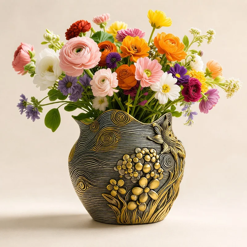 Decorative resin vase with colorful flowers