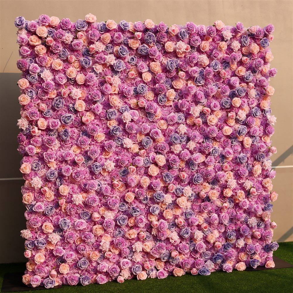 Purple, lilac and blush pink rose artificial flower wall