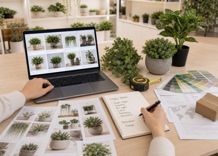 Artificial plants wholesale request with product photos sizes and packaging notes
